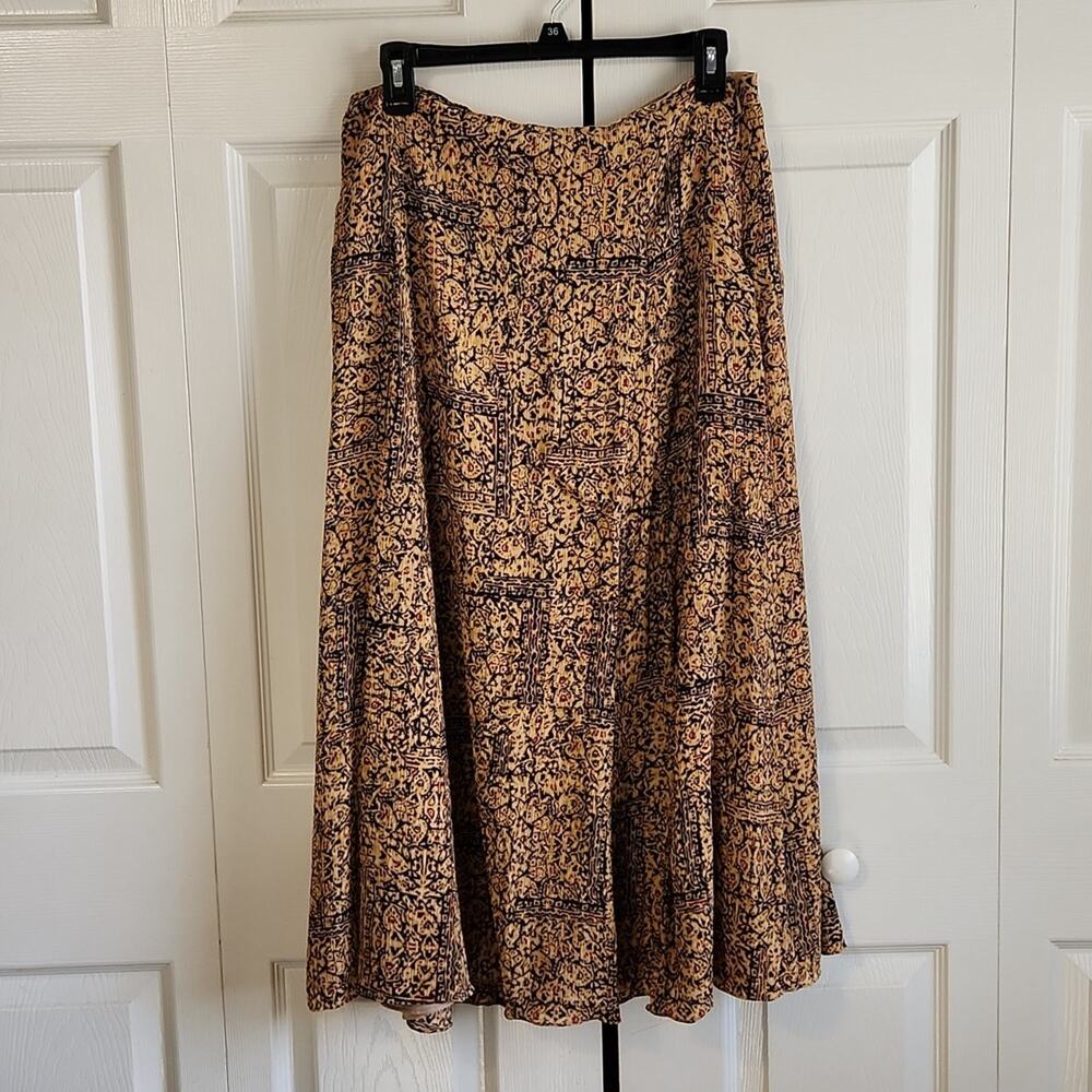 Vintage 80s Jones New York Abstract Skirt Size Med 100% Silk‎ Tribal Neutral